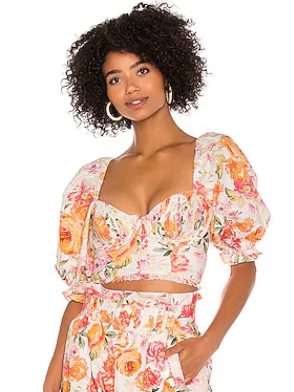 For Love & Lemons Peony Cropped Blouse in Coral